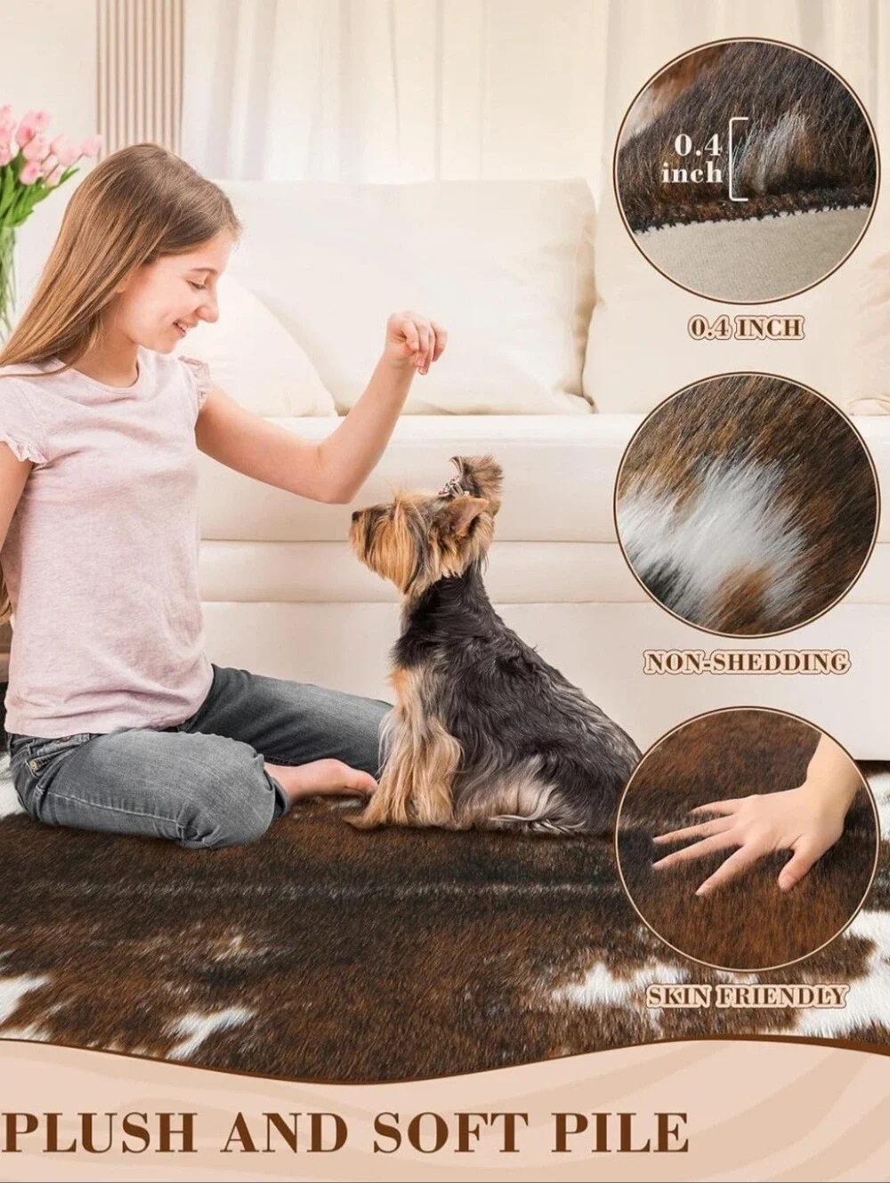 Cow Hide Faux Cowhide Rug: Cow Print Rug for Living Room Bedroom 4.6x5.2 Feet